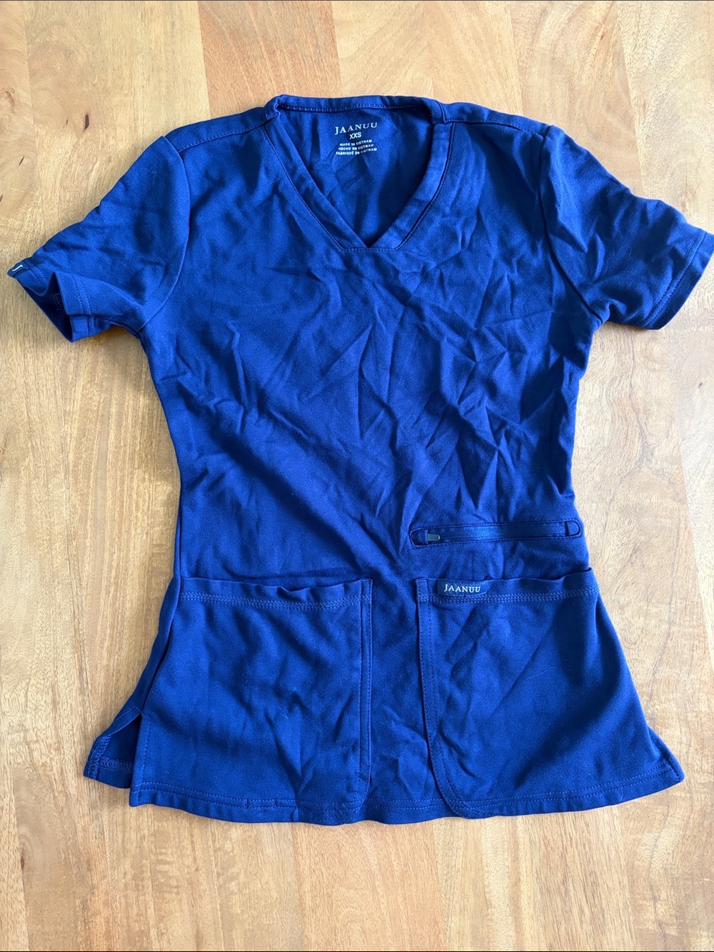Jaanuu Women's XXS V-Neck Scrub Top with yoga stretch fabric - Navy Blue